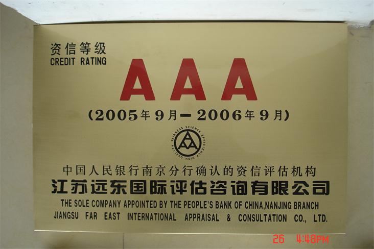 江蘇遠(yuǎn)東國際評估咨詢AAA級證書
